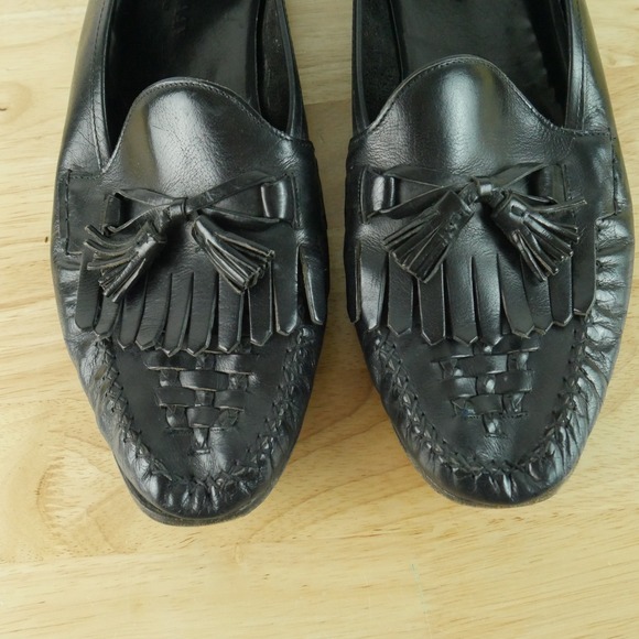 Cole Haan Mens 12 Black Leather Kiltie Tassel Loafers Vintage Italy Old Money main image 9